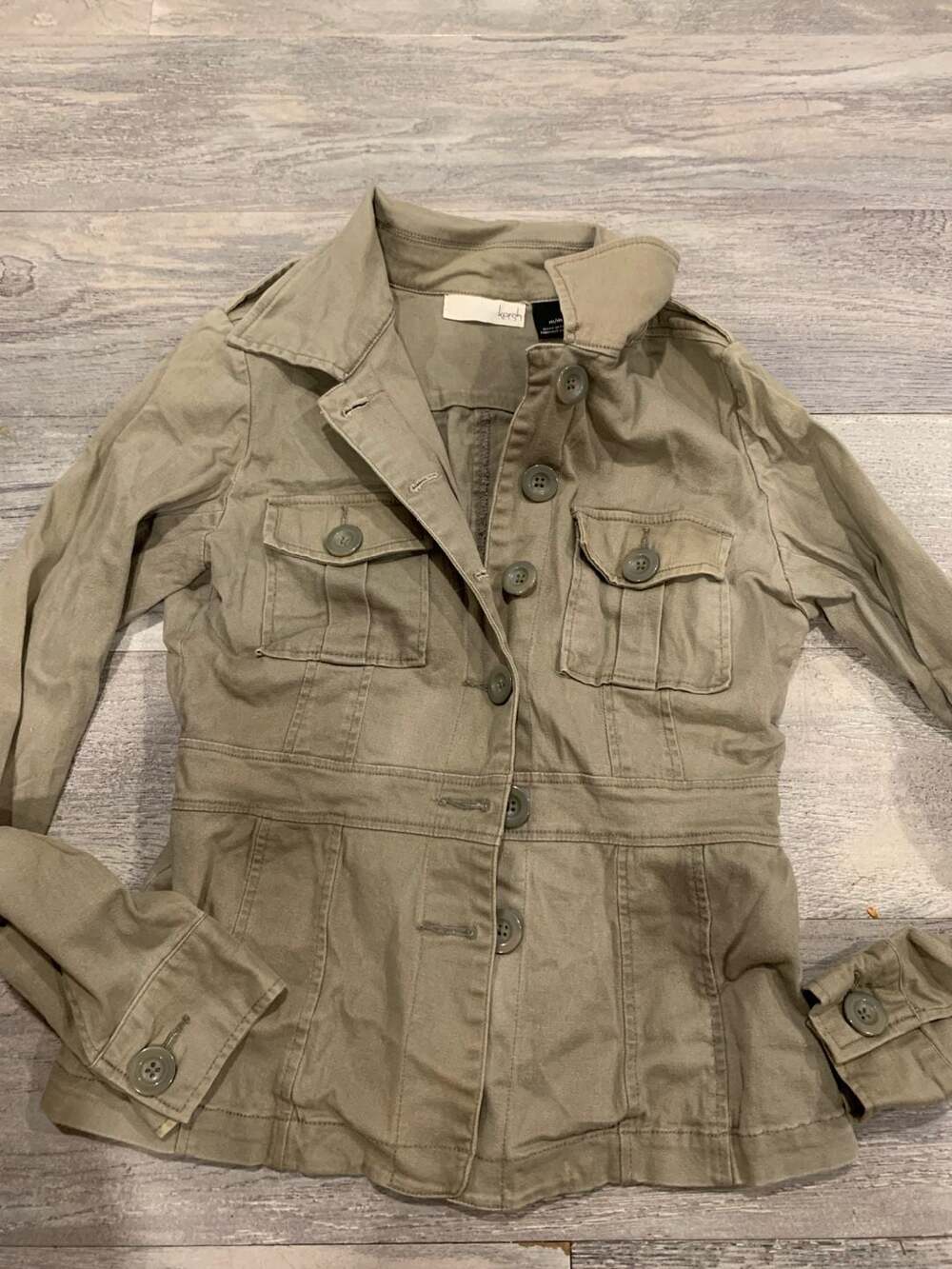 Hershey Womens Utility Jacket Size M Beige Tan Button Front Military Coat 2